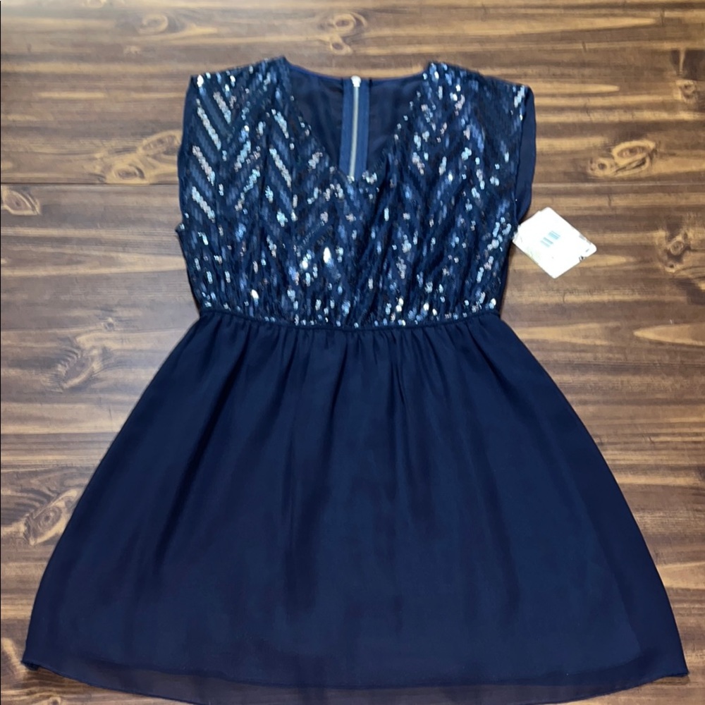NWT Accidentally in Love Navy Blue Sequin Dress Size 7 Juniors